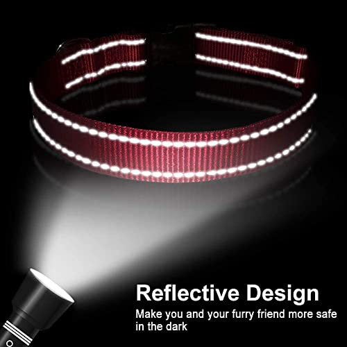 Reflective Dog Collar, Sturdy Nylon Collars for Puppy and Extra Small Girl and Boy Dogs, Adjustable Dog Collar with Quick Release Buckle,Red,5/8" Width - color: Red, size: X-Small Plus (Pack of 1)