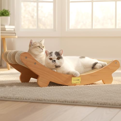 Sisal Cat Scratcher Bed with Balls Cat Scratching Post for Indoor Cats Hammock, Natural Sisal Cat Scratch Wooden Cat Furniture(Large)