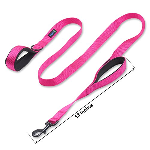 Wagtime Club Double Handle Dog Leash, 6ft Long Heavy Duty Dog Leash with Paded Traffic Handles for Extral Control and Training, Dual Handles Leads, Large Medium Small Dogs (Lively Pink) - color: Lively Pink