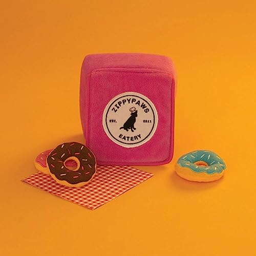ZippyPaws Burrow- Interactive Dog & Puppy Toys for Boredom, Stimulating Pet Products to Keep Them Busy, Hide & Seek Plush Dog Puzzle, Enrichment Squeaky Toy, for Small & Medium Dogs- Donutz Box - style: Donutz Box