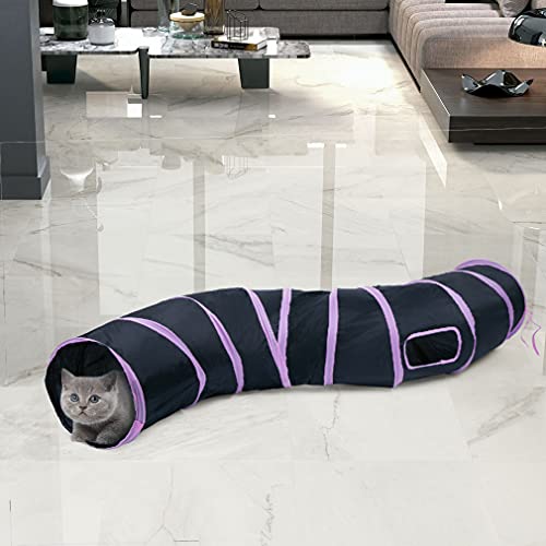 Sheldamy Cat Tunnel, S-2-Way Cat Tunnels for Indoor Cats, Collapsible Cat Play Tunnel, Interactive Toy Maze Cat House with 1 Play Ball for Cats, Puppy, Kitty, Kitten, Rabbit (Pink & Black) - color: S-2 Way Pink & Black