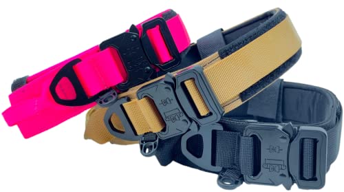 Tactical Dog Collar with Handle, American Flag Patch, 1.5 Inch Wide Thick Heavy Duty Nylon, Quick Release Metal Buckle, Customizable Name Plate, Ideal Dog Collars for Medium to Large Breeds K9 Harness - color: PINK 18-24 inch, size: adjustable 18-24 inche