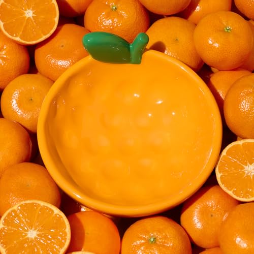 VETRESKA Ceramic Pet Bowl Tilted Design Pet Feeder for Food and Water Anti Vomit Cat Bowls for Indoor Cats Cute Tangerine Cat Bowl Dishwasher Safe - color: Tangerine Bowl