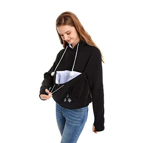 Unisex Big Pouch Hoodie Long Sleeve Fleece Pet Dog Holder Carrier Pullover Sweatshirt… - color: Black, size: 3X-Large