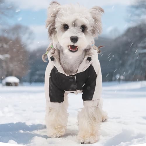 Warm Dog Coat with Hood,Waterproof Windproof Winter Full Body Dog Jacket Snowsuit,Adjustable Cold Weather Pet Clothes (Beige, 3XL) - color: Beige, size: 3XL