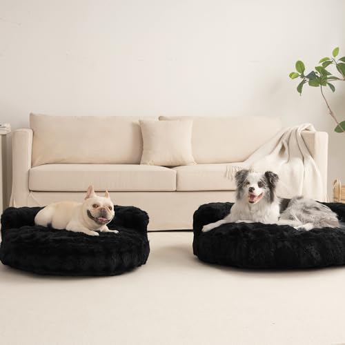 EHEYCIGA Dog Bed Medium Size Dog, Fluffy Small Dog Couch with Removable Washable Cover, Bolster Pet Sofa, Waterproof and Non-Slip, 30" x 30"x 8.5", Black - color: Black, size: 30"L x 30"W x 8.5"Th