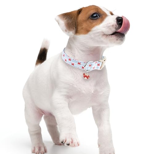 Faygarsle Cute Crab Pattern Dog Collar, Cotton Fabric, Light Blue Stripes, for Small Medium Large Dogs S - color: Red Crab, size: Small