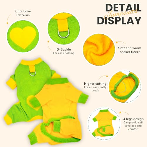 2 Pack Dog Pajamas Small Sized Dog Fleece Pajamas Cute Fleece Sweater Doggy Sweater Love Pattern Onesies for Pjs Small Clothes - color: green, size: Small(suggest Length of Back 10.2'')