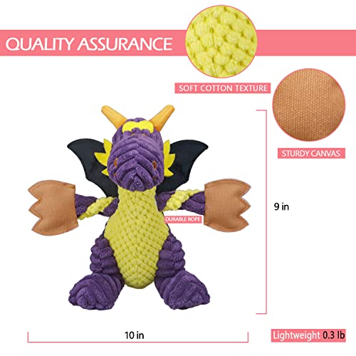 GOOLA Purple Dragon Dog Toy, Plush Squeaky Toy for Large Breeds, Interactive Fun with 5 Squeakers, Chew Toys for Puppies & Adult Dogs - color: Purple,Yellow,Black