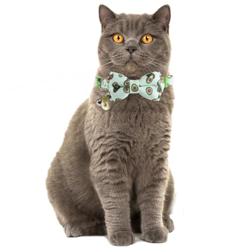 Lamphyface Cat Collar Breakaway with Cute Bow Tie Bandana and Bell Fruits Accessories for Kitty Adjustable Safety - color: avocado