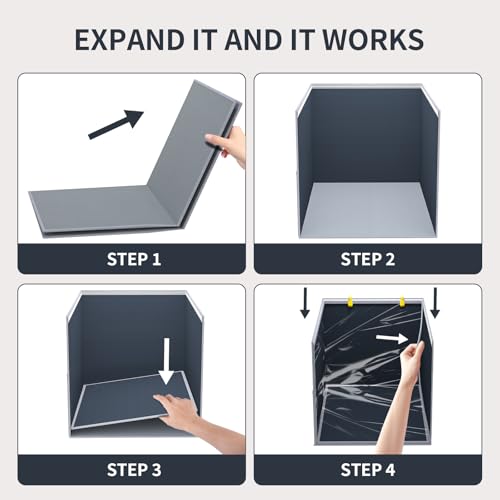 Aokeyee Cat Litter Box Enclosure Splash Guard, High Side All-Inclusive Waterproof, Gray Foldable Pet Litter Box Shield with 2 Hooks, Anti-Leakage, Dust Control, Easy to Clean - color: Gray-High