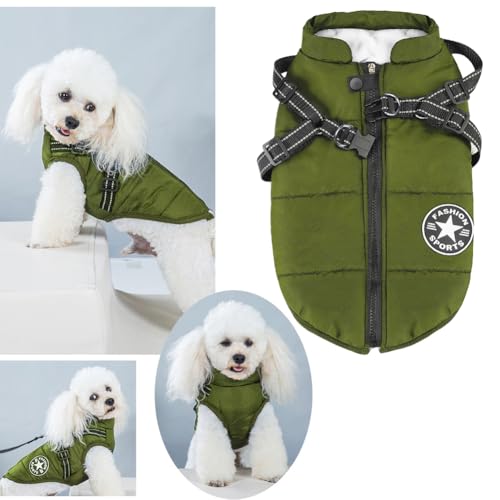 Dog Jackets for Winter Windproof Waterproof 2 in 1 Outfit Cold Weather Coat Dog Vest Harness Puppy Winter Warm Jacket Small Green XL - color: ArmyGreen, size: X-Large