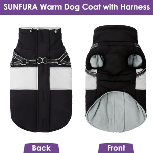 Small Dog Coat with Harness Built in, Warm Dog Jacket Winter with Zipper On Back, Waterproof Pet Snow Jacket Snowsuit Pet Sweater Clothes for Puppy, Black XS - color: Black, size: X-Small