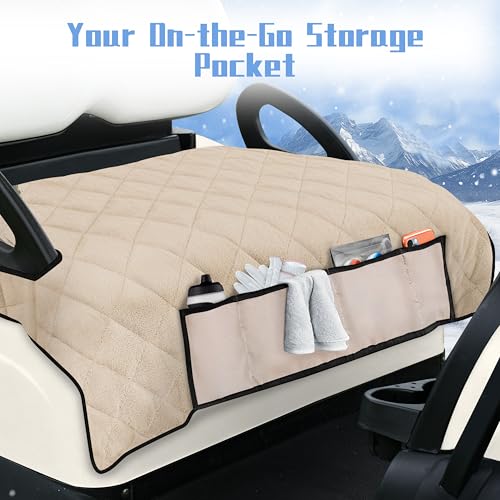 Golf Cart Seat Covers with 4 Front Pockets, Thick Seat Towel Blanket with Non-Slip Backing, Fits EZGO, Club Car, Yamaha and More 2 & 4 Passenger Golf Carts, Khaki - color: Khaki