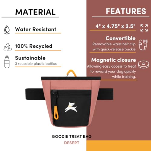 OllyDog Goodie Treat Bag, Dog Treat Pouch, Waist Belt Clip for Hands-Free Training, Magnetic Closure, Dog Training and Behavior Aids, Three Ways to Wear (Desert) - color: Desert