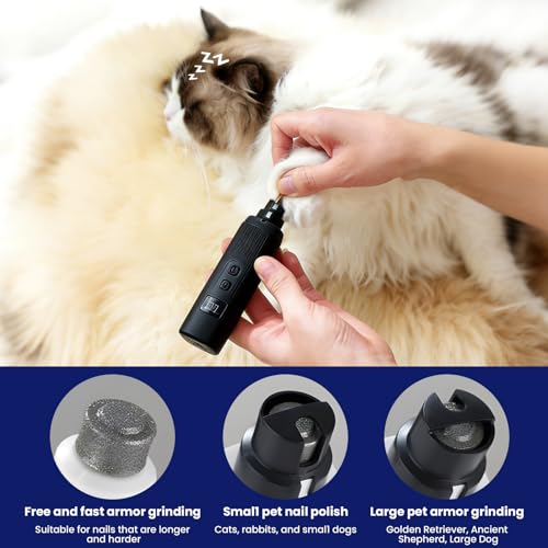 Dog Nail Grinder, Silent Groom Pro Pet Nail Grinder with 2-Speed LED Light, Low Vibration Rechargeable Electric Nail Grinder for Small Dogs & Cats