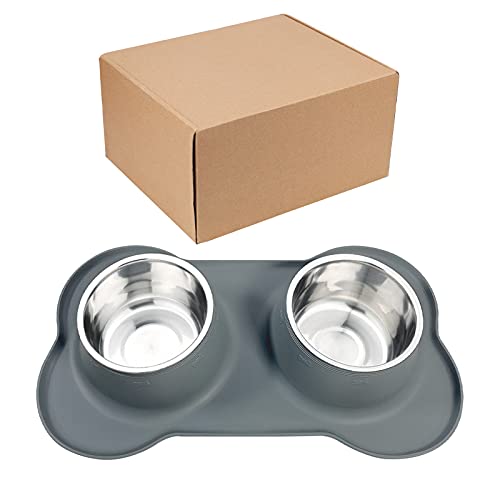 Dog Food Bowls Stainless Steel Dog Food & Water Bowl Set with No Spill No Slip Silicone Mat, Dog Dishes for Small Medium Size Dogs Pet Cat Puppy Food Feeding Bowls, Grey, 24oz, 3 Cup - color: Grey, size: 3 Cup/27 oz each