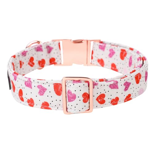 Lionet Paws Valentine Dog Collar, Heavy-Duty Cute Pink Heart Pattern Collar with Metal Buckle Pet for Puppy and Cats, X Small, Neck 8-12 inches - color: Hearts, size: X-Small (Pack of 1)