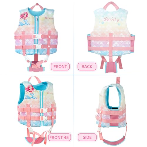Toddler Swim Vest Neoprene Kids Float Jacket Swimming Aid for Children Girls and Boys 20-30-40-50-60-70-80Lbs with Dual Adjustable Safety Straps - color: Mermaids, size: L(Age Recommend 6-9 Years)