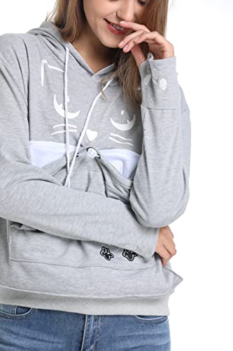 ALYC Unisex Hoodies Pet Holder Cat Dog Kangaroo Pouch Carriers Pullover with Cat Printing Sweatshirt (Light Grey, XXXXL) ?? - color: Light Grey, size: 4X-Large