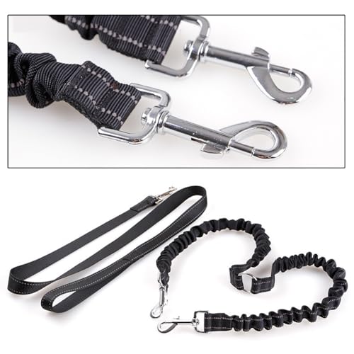 GSHLLO Double Dog Walking Lead Splitter Adjustable Dual Headed Dog Leash No Tangle Puppy Training Lead Coupler Bungee Reflective Puppy Leash Pet Trainer Lead Supplies for Outdoor
