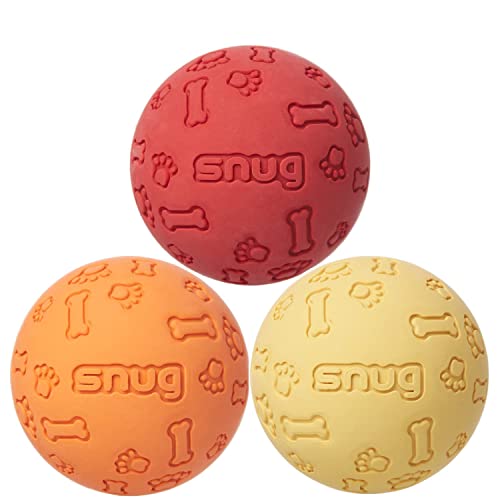 Snug Rubber Dog Balls for Small and Medium Dogs - Tennis Ball Size - Virtually Indestructible (3 Pack - Hot) - color: Hot