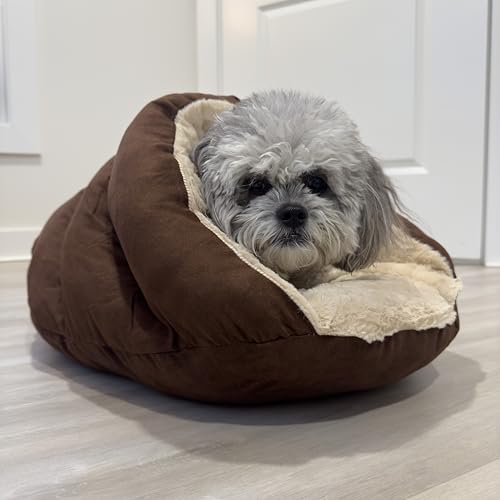 SPOT Sleep Zone Cuddle Cave Pet Bed | Soft, Plush Interior for Cats and Small Dog Breeds | Attractive and Durable Faux Suede Exterior | Machine Washable | Pet Safe - style: Brown
