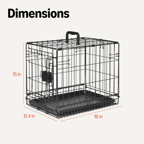 Amazon Basics Durable, Foldable Metal Wire Dog Crate with Tray, Single Door, 18 x 12.4 x 15 in, Black - size: 18.0"L x 12.4"W x 15.0"H, style: Single Door no Divider