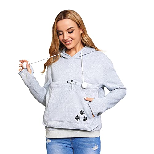 Unisex Big Pouch Hoodie Long Sleeve Fleece Pet Dog Holder Carrier Pullover Sweatshirt… - color: Light Grey, size: Large