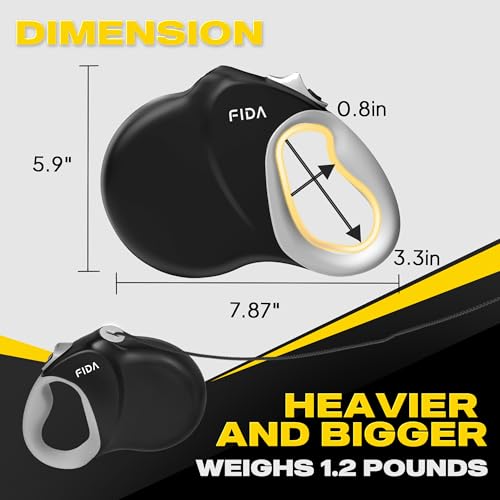Fida Upgraded Retractable Dog Leash 30ft, Heavy Duty Pet Walking Leash for Medium/Large Breed up to 110 lbs, 360° Tangle-Free Long Retract Dog Lead, Soft Grip, One-Hand Brake, Black - color: Black, size: Large(30ft)
