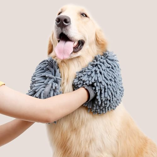 Super Absorbent Dog Dry Bath Gloves, Chenille Microfiber Pet Dirty Dogs Grooming Glove, Suitable for All Dog Breeds, For Wiping Wet Paws and Bodies, Machine Washable 2 Pack