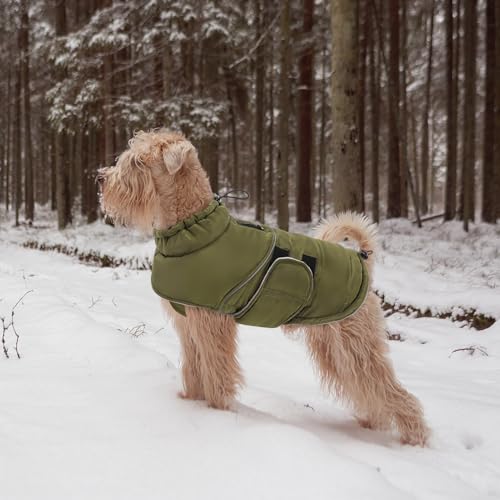 Peferhouse Dog Warm Winter Coat - Dog Cold Weather Reflective Jacket with Harness Hole Thick Vest ArmyGreen M - color: Green, size: Medium