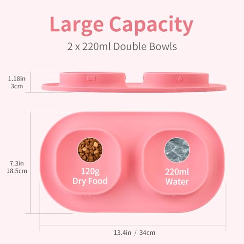 Small Size Puppy Dog Bowls: Food and Water Bowls Set for Small Dogs, No-Spill Non-Skid Dog Dish, Pink - color: Pink