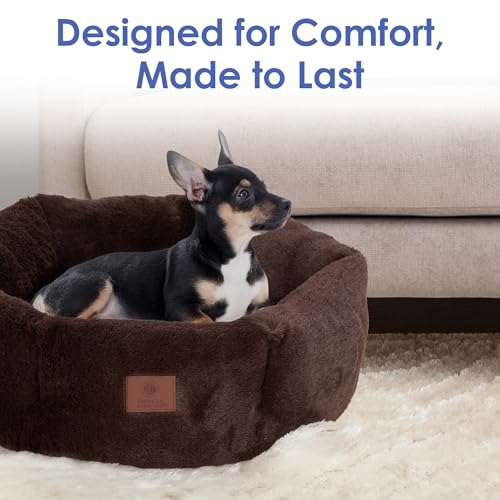 AMERICAN KENNEL CLUB Round Plush Dog Bed - 20" Cozy Donut Design for Small Pets, Ultra-Soft Washable Pet Bed with Non-Slip Bottom, Durable High-Loft Filling, Brown - color: Brown
