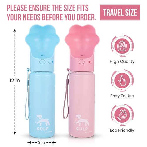 Duna Gulp 18oz Dog Travel Water Bottle with Paw-Shaped Bowl - Insulated Stainless Steel, Leakproof & Portable with Carry Strap for Outdoor Walking, Hiking & Pet Hydration on-the-Go - Pink