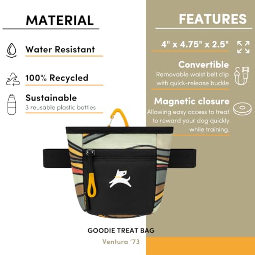 OllyDog Goodie Treat Bag, Dog Treat Pouch, Waist Belt Clip for Hands-Free Training, Magnetic Closure, Dog Training and Behavior Aids, Three Ways to Wear (Ventura '73) - color: Ventura '73