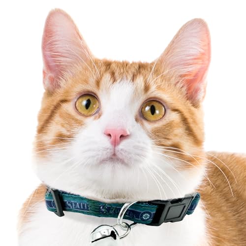 Pets First MLB Cat Collar Seattle Mariners Satin Cat Collar Baseball Team Collar for Dogs & Cats. A Shiny & Colorful Cat Collar With Ringing Bell Pendant - color: Seattle Mariners