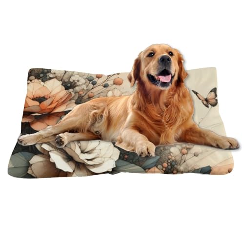 Comfortable Dog Beds with Anti-Slip Bottom, Florals Leaves Butterfly Kennel Chew Proof Crate Pad Pee Proof Dog Bed Breathable Cage Mat for Indoor& Outdoor Sofa Cars, Machine Washable 24 X 18 Inch - size: 24 × 18 inch