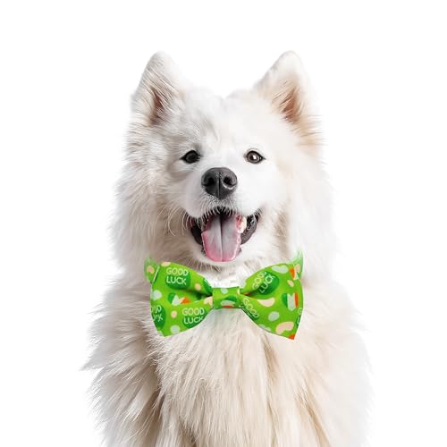 St. Patrick’s Day Dog Collar with Bow, 2026 Quick Release Nylon Adjustable Pet Collar, Green Lucky Holiday Dog Collar - color: St. Patrick Day, size: Large-(16-27") Neck * 1" Wide