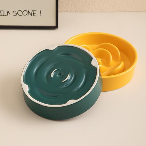 6'' Ceramic Slow Feeder Dog Bowls - Petal Shape Modern Dog Food Dish for Cats and Small Breed Dogs, Puzzle Maze Bowl to Slow Down Eating, Anti-Gulping, Dishwasher & Microwave Safe, Green - color: Green, size: 6 inch