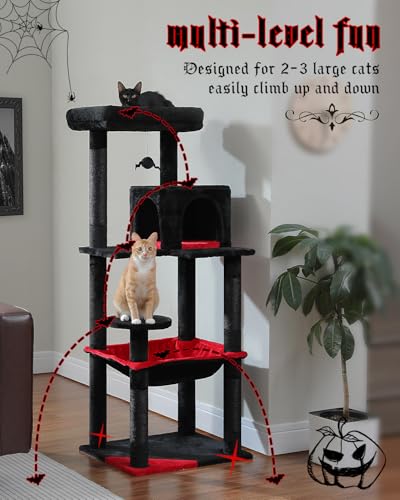 MUTTROS Gothic Cat Tree with Super Large Hammock, 56.3" Black Cat Tower with Coffin Bed, Cat Condo, Sisal Scratching Posts & Top Perch, Multi-Level Goth Cat Tree, Halloween, Black - color: Gothic Black, size: 56.3in