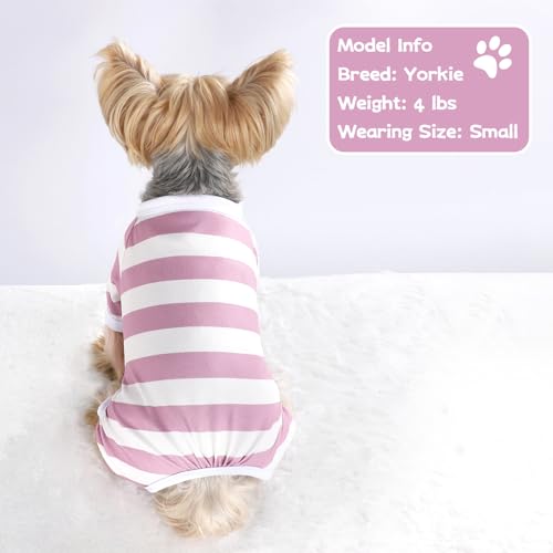 Dog Pajamas, Stretchy Puppy Jammies Onesie, Comfy Doggie Striped Pjs, Lightweight Soft Puppy Outfit, Dogs Clothes for Small Size Girl Boy(Light Pink,XS) - color: Light Pink, size: X-Small (Chest 12.2 in)