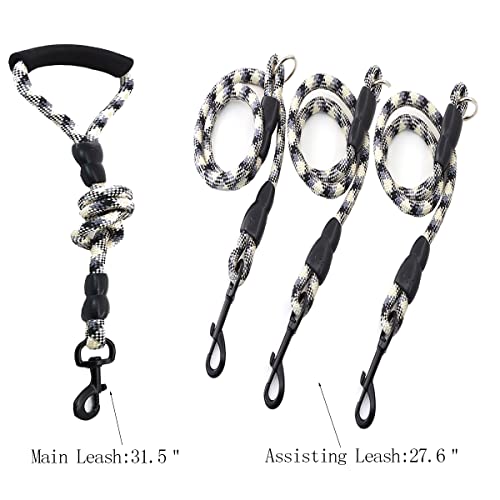 3 Dog Leash - Padded Handle, 360° Swivel Multiple Dog Leash No Tangle, Lead for Medium Large Dogs, Walking & Training Double Dogs (Black White) - color: Black White