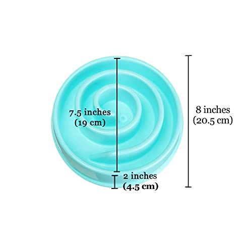 SunGrow Dog Slow Feed Bowl, Spiral Design Encourages Slow Eating, Interactive, 8”, Non-Slip Base, Portion Control, Blue, 1pc