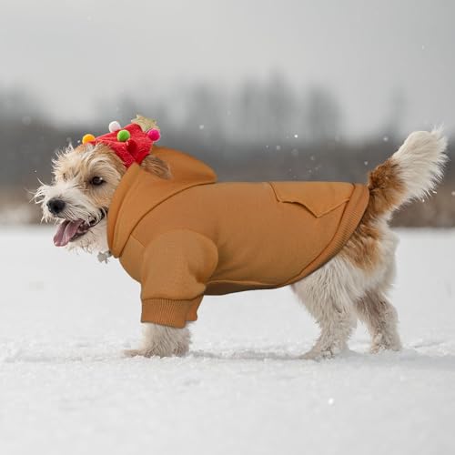 Dog Hoodie Dog Sweaters for Small Dogs Solid Soft Brushed Fleece Pet Clothes Pet Hoodie Sweatshirt with Pocket(Coffee-XS) - color: Coffee, size: X-Small