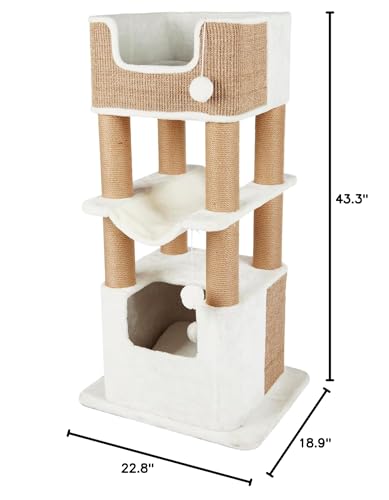 Trixie Lucano 43.3-in XXL Cat Tree, Indoor Cat Furniture with Jute Scratching Posts, Sisal and Plush Covered Condo, Dangling Interactive Toys, Brown - color: Brown, size: 43" Tall