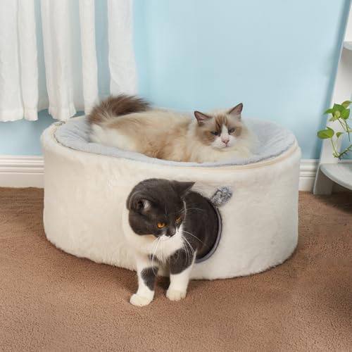 Elevated Cat Beds for Indoor Cats Enclosed House Hideaway Raised Kitty Hammock Large with Washable Cover Kitten Cave Pet Hut Puppy Condo Cubby Plush Cushion Easy Assembly 23.6 * 17.7 * 10.6in