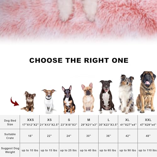 Bedfolks Plush Waterproof Dog Crate Bed, Removable Washable Cover, Faux Fur for Small Dogs & Cats, 23"x18", Pink - color: Pink, size: Small(23x18'')