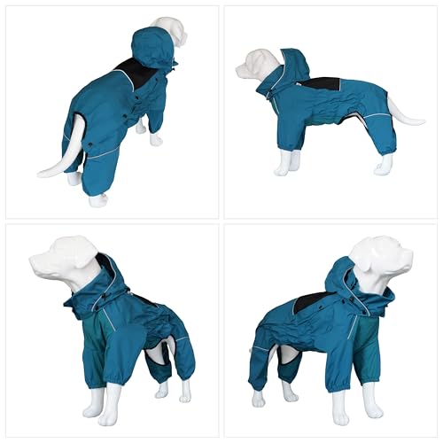 LOVELONGLONG Waterproof Dog Raincoat with Removable Hood – Outdoor Full Body Dog Jacket, Windproof Snowproof Shell Suit – All Season Pet Rain Gear Ocean Teal XXS - color: Ocean Teal, size: XXS (Back 9")