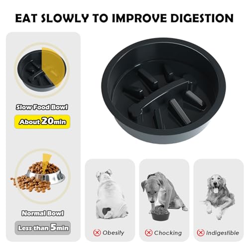 ADENGL 9 Height Adjustable Dog Bowl Stand with Two 1.7L Stainless Steel, Slow Feeder Bowls and Nonslip Pad, Perfect for Medium and Large Dogs - color: Black, Slow Feeder with Dog Group Mat, size: Large Dogs
